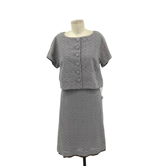 Orla Kiely Gray Eyelet Lace Two Piece Skirt Suit Set Size 4 - Picture 1 of 12